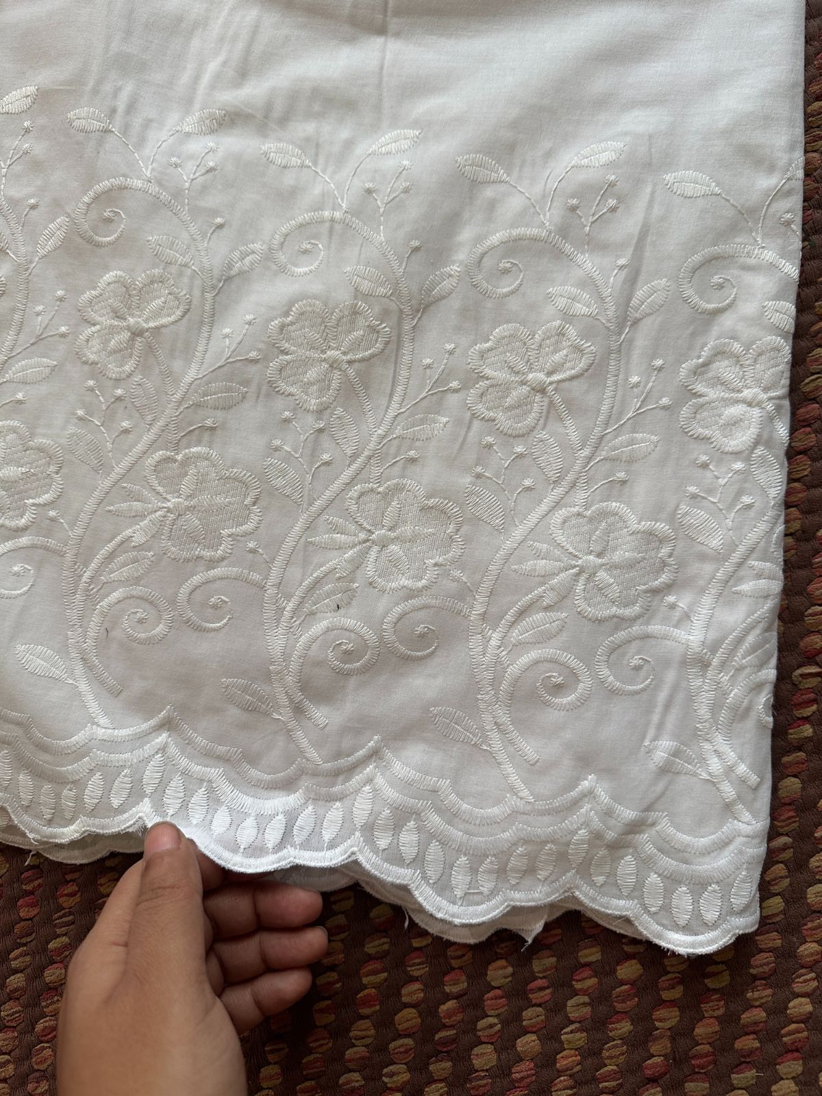 Pure Cotton Hand-blocked Fabric with Embroidered Bottom
