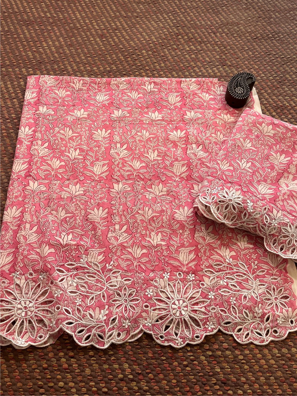 Cutwork Pure Cotton Hand-blocked Coord Set