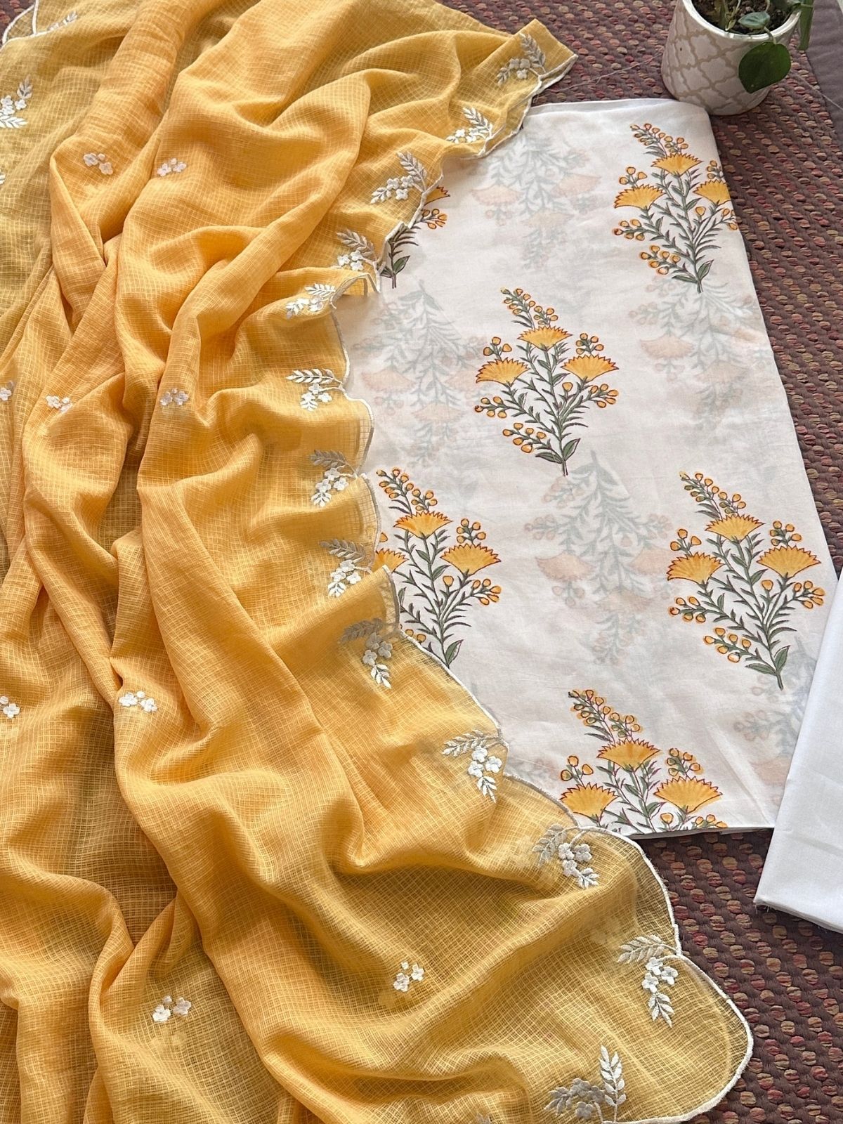 Pure Cotton Handblock Fabric with Embroidered Dupatta