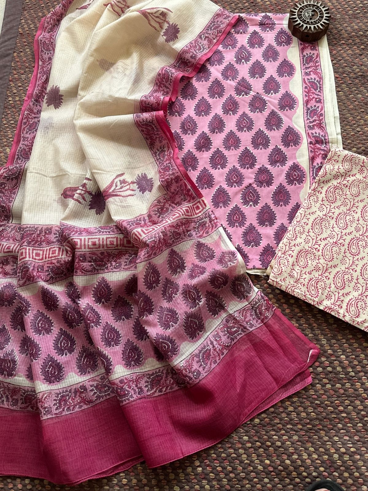Pure Cotton Unstitched Set with Kota Dupatta