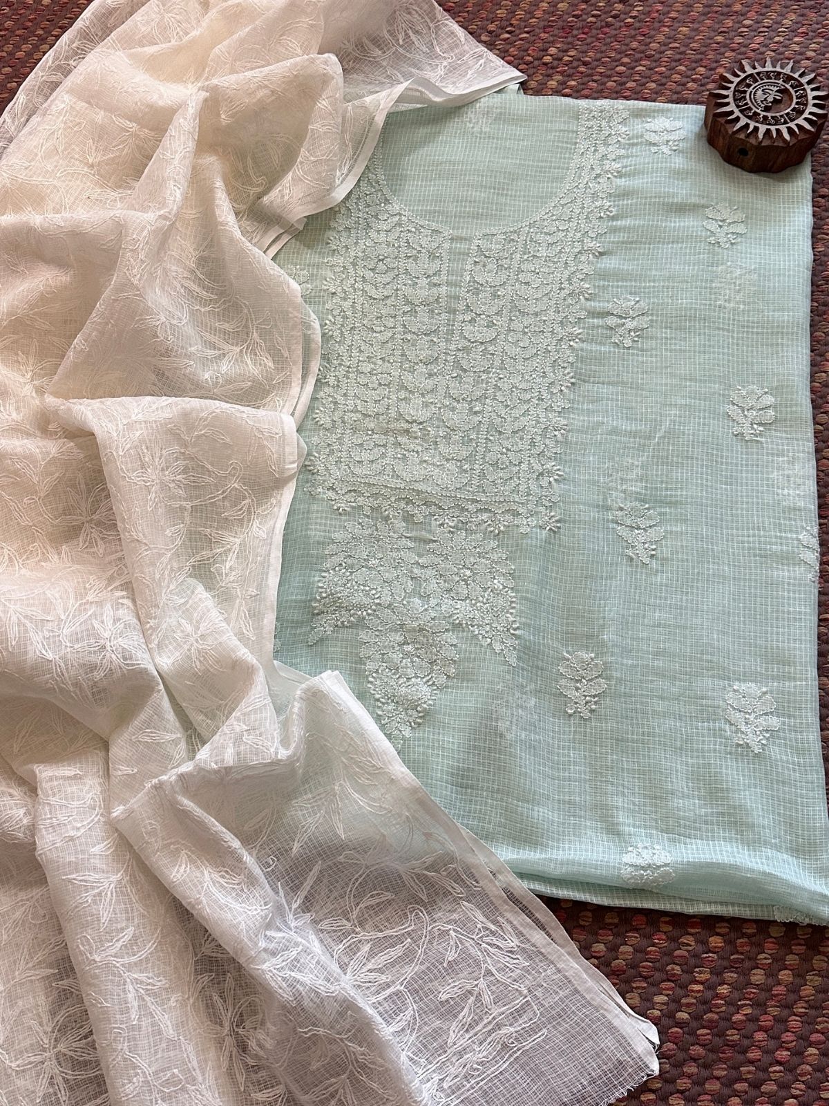 Chikankari Hand Embroidered kota Fabric with chikankari Dupatta