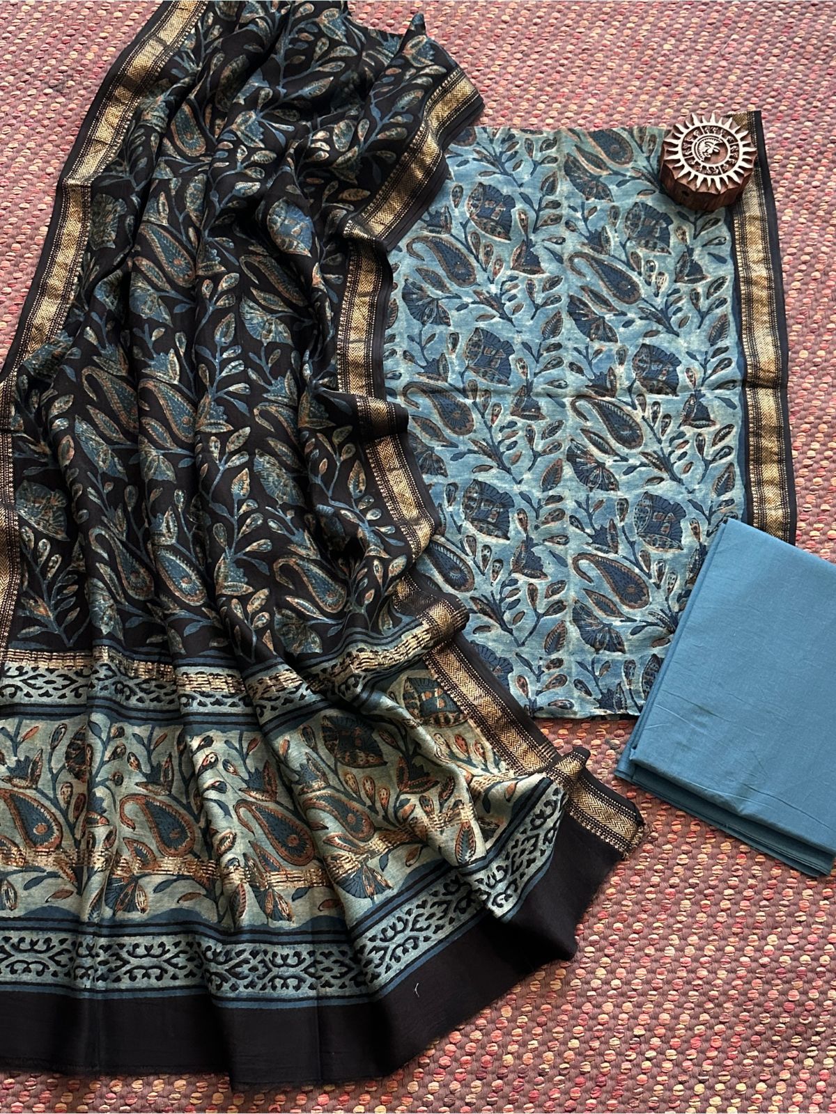 Vegetable Dyed Maheshwari Silk Unstitched Set