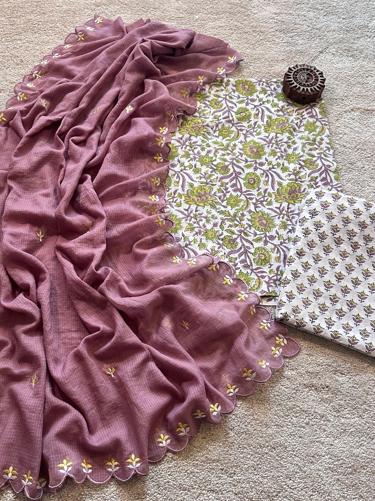 Mallow Bloom Set - Sanganeri Print with Embroidered Dupatta