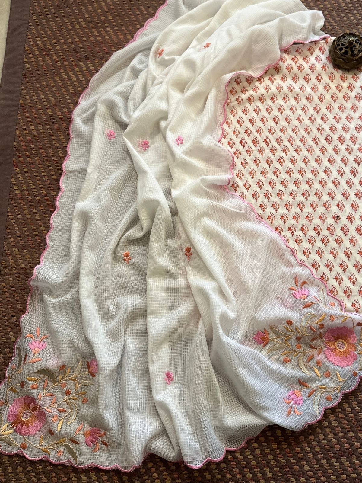 Pure Cotton Hand-blocked Fabric with Embroidered Dupatta