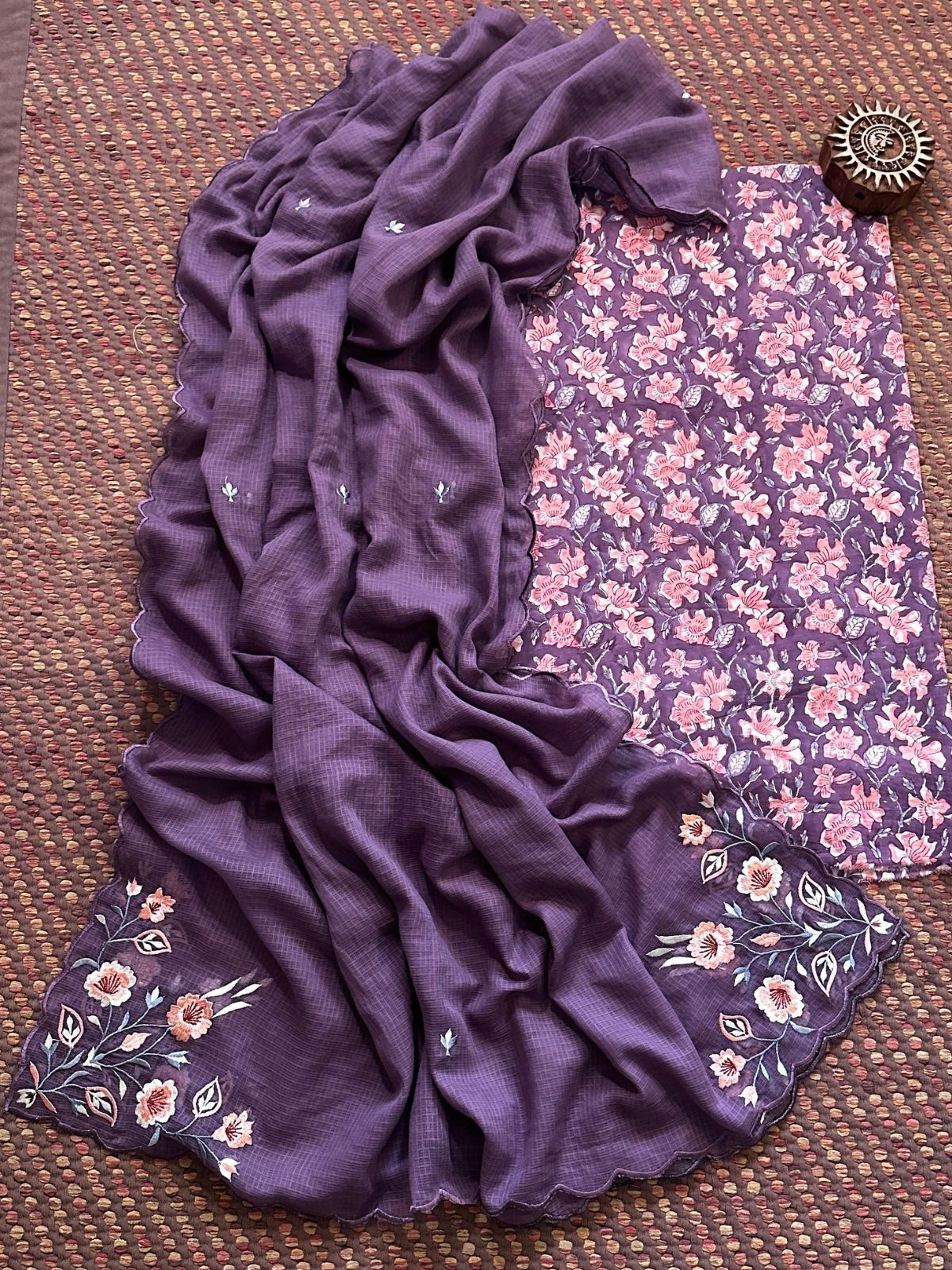 Pure Cotton Handblock Fabric with Embroidered Dupatta