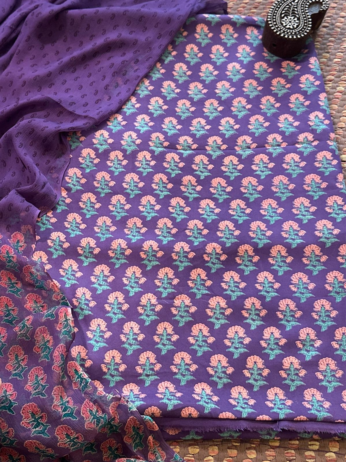 Spun Block Printed Unstitched Set
