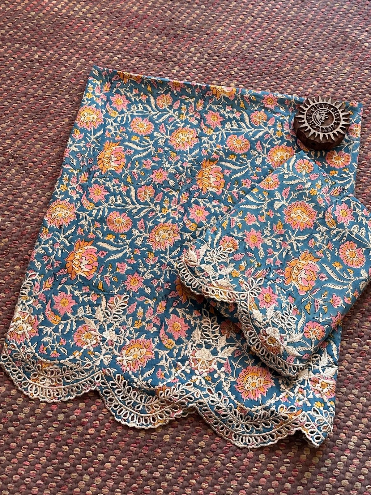 Cutwork Pure Cotton Hand-blocked Coord Set