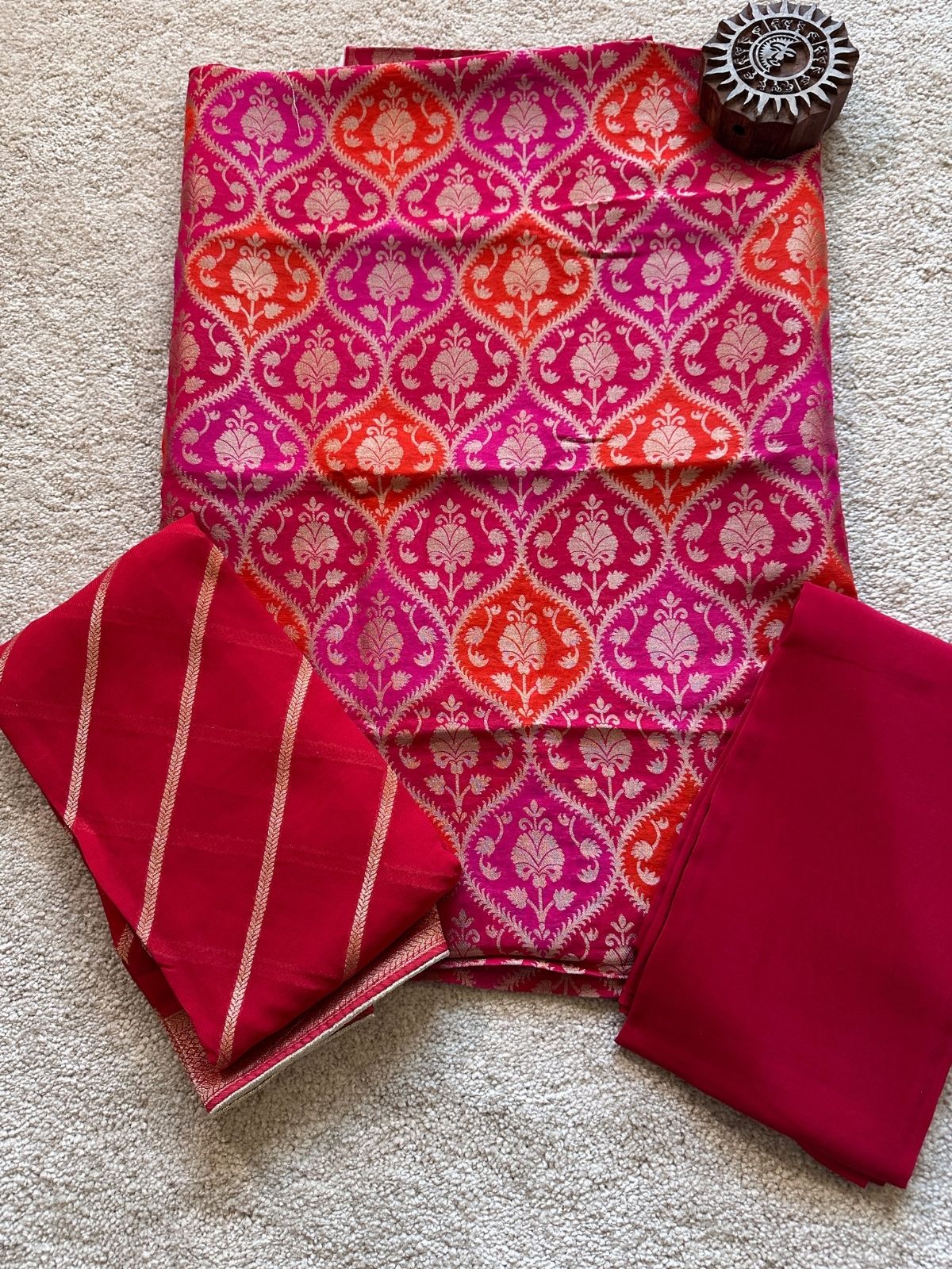 Sindhu- Premium Georgette Benarsi  Rangkat Weave Unstitched Set