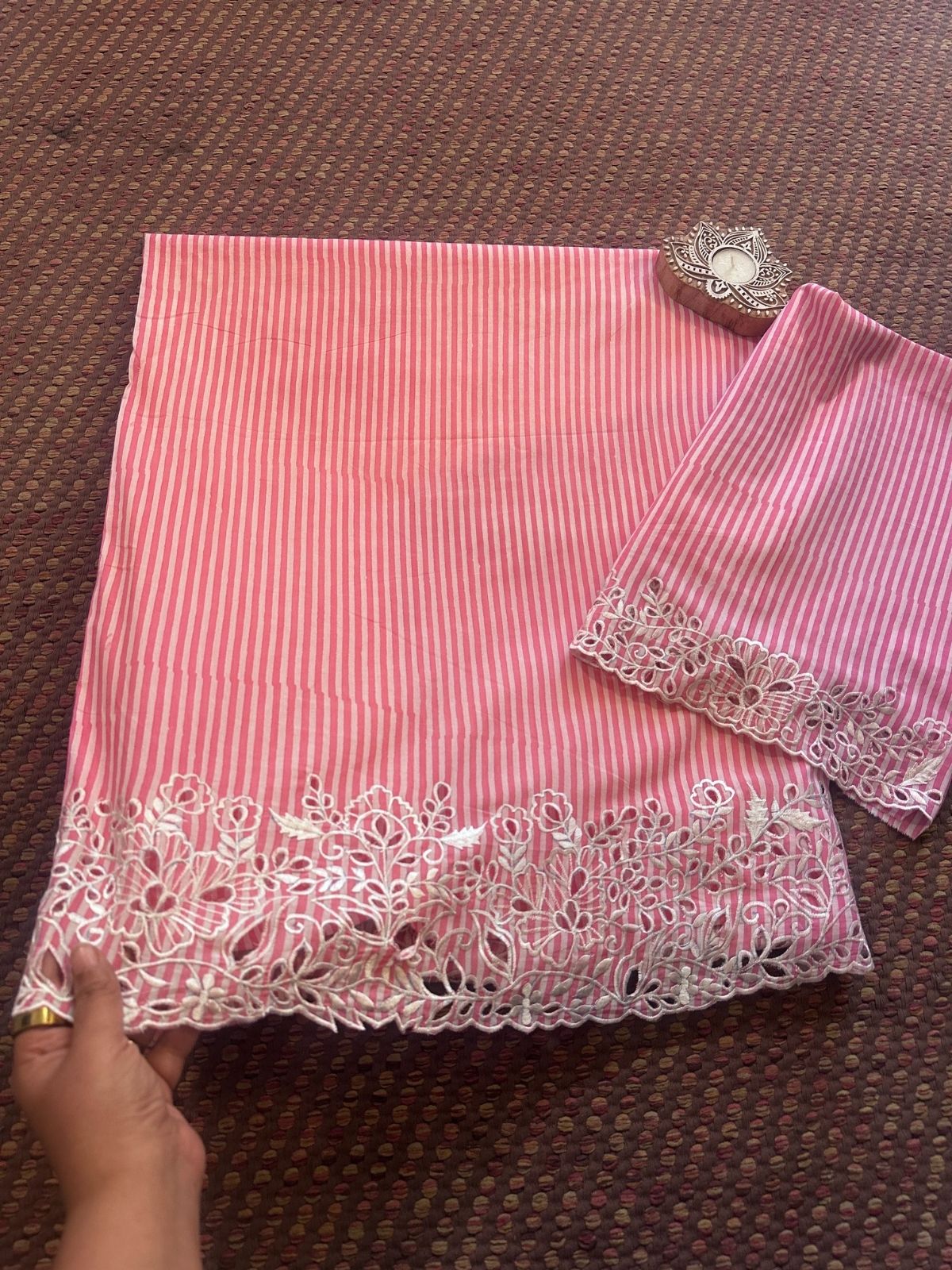 Cutwork Pure Cotton Hand-blocked Coord Set