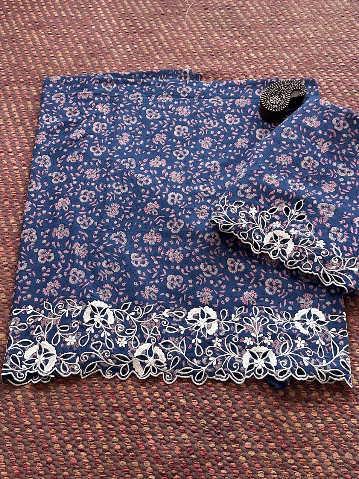 Pure Cotton Indigo Handblocked Coord Set with Cutwork embroidery