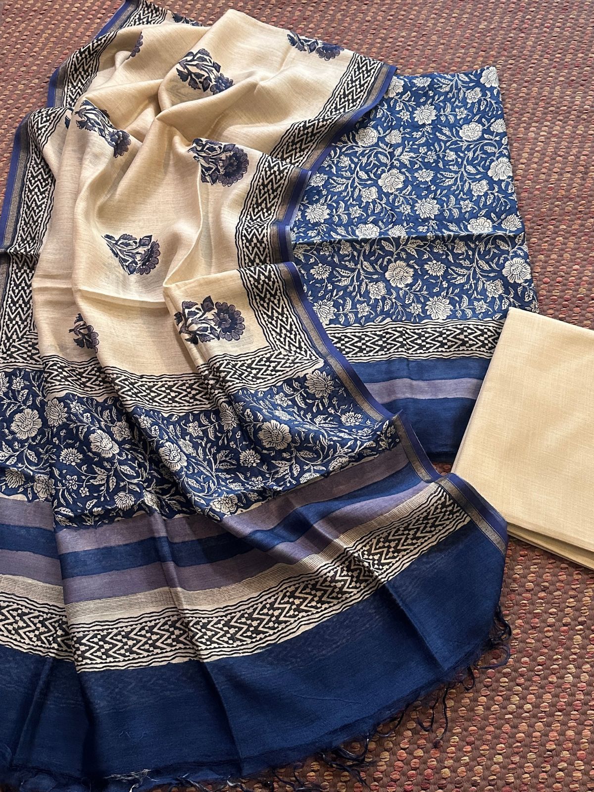 Premium Pure Tussar Silk Unstitched Set