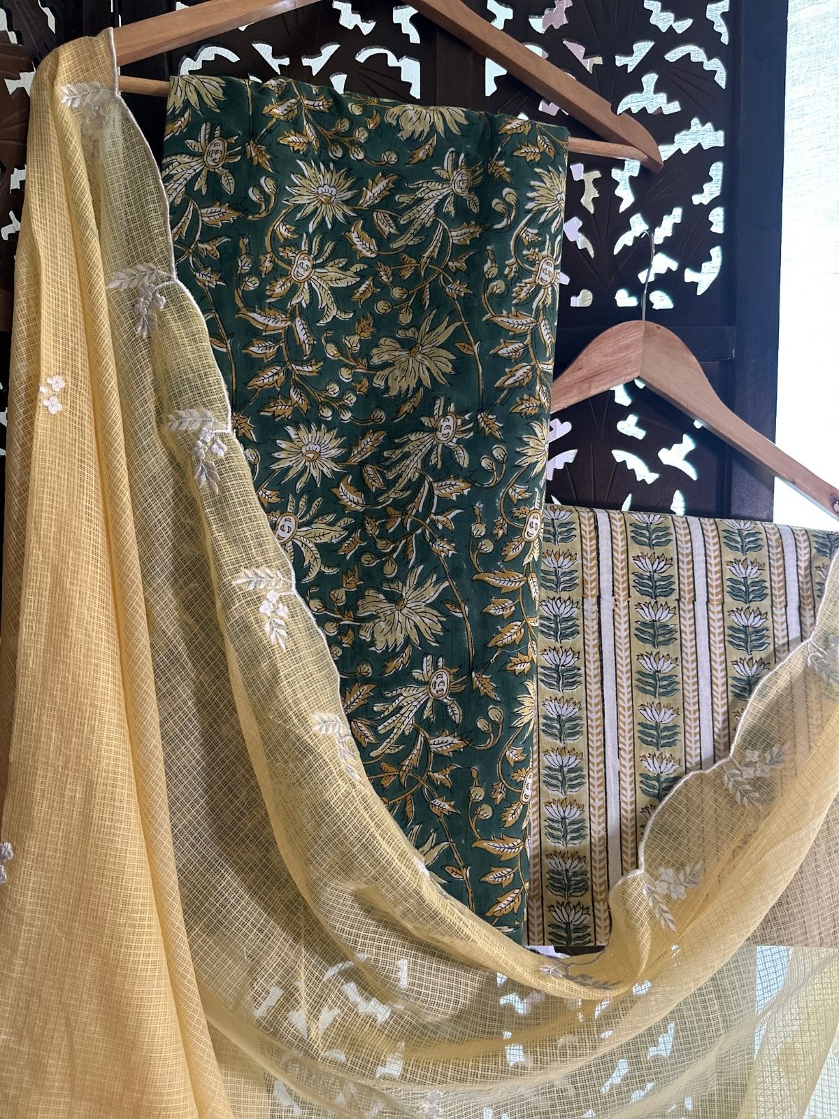 Pure Cotton Handblock Fabric with Embroidered Dupatta