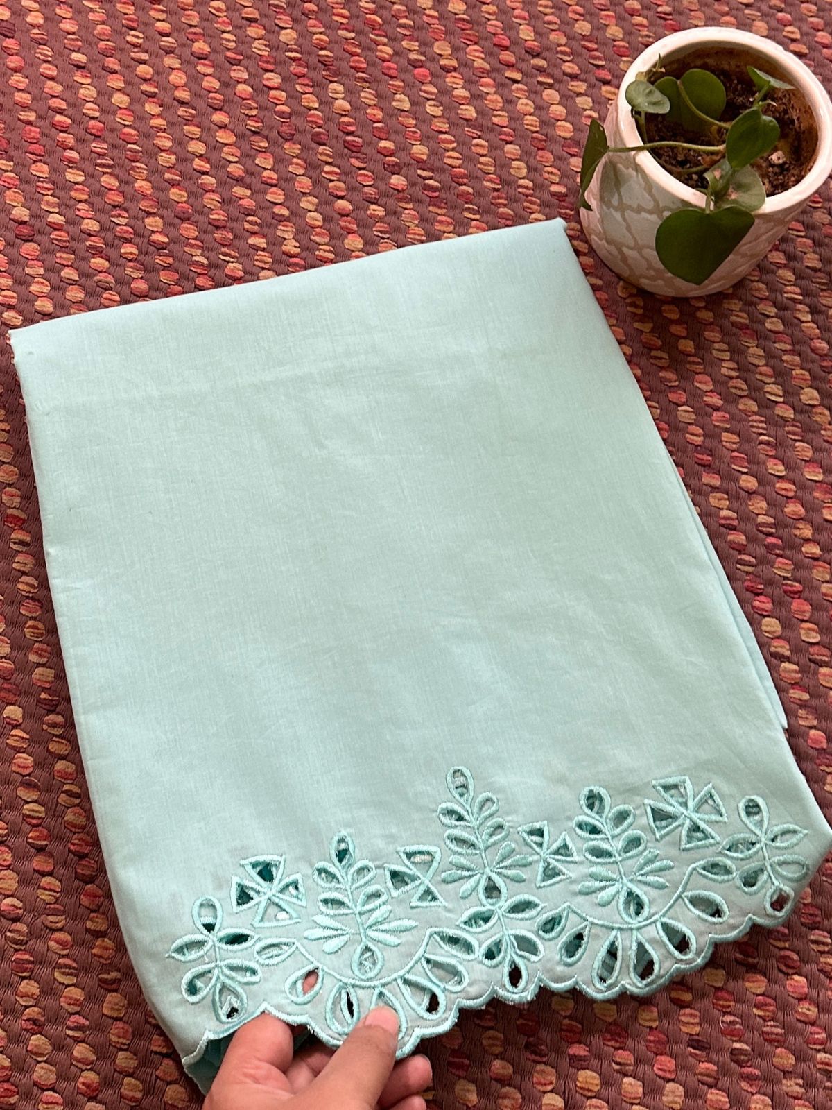 Bottom Wear Cutwork Fabric- Pastel Aqua Blue