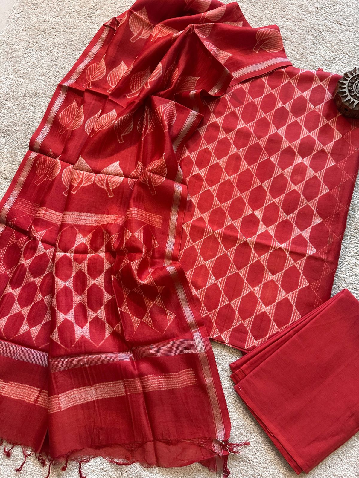 Burnt Spice- Shibori Maheshwari Silk Set