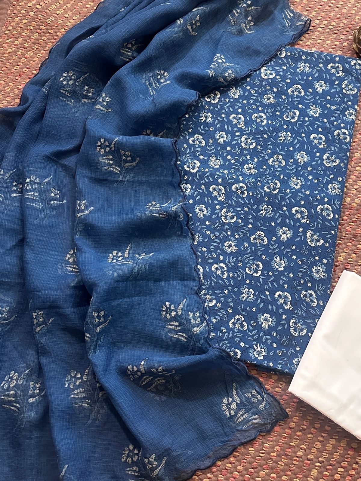 Pure Cotton Indigo Handblocked Unstitched Set