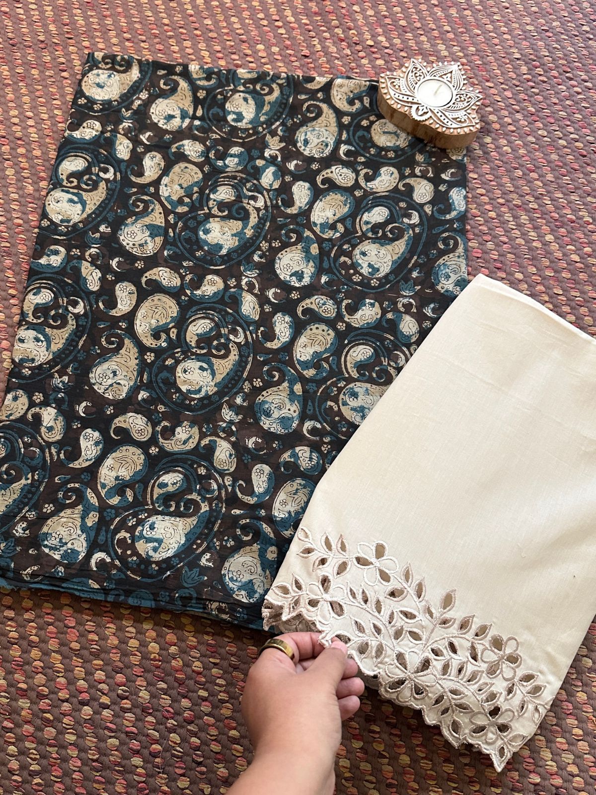 Pure Cotton Mul Fabric in natural dyes with & Cutwork Bottom