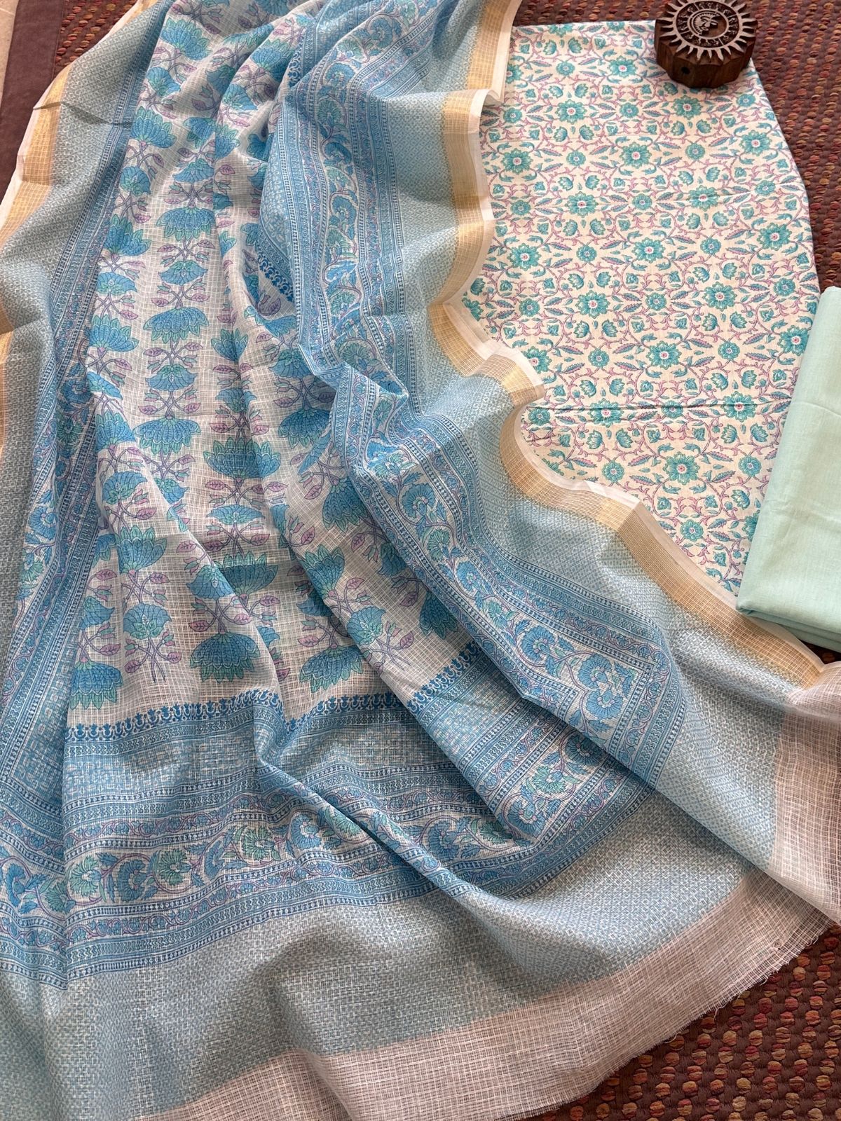 Pure Cotton Unstitched Set with Kota Dupatta