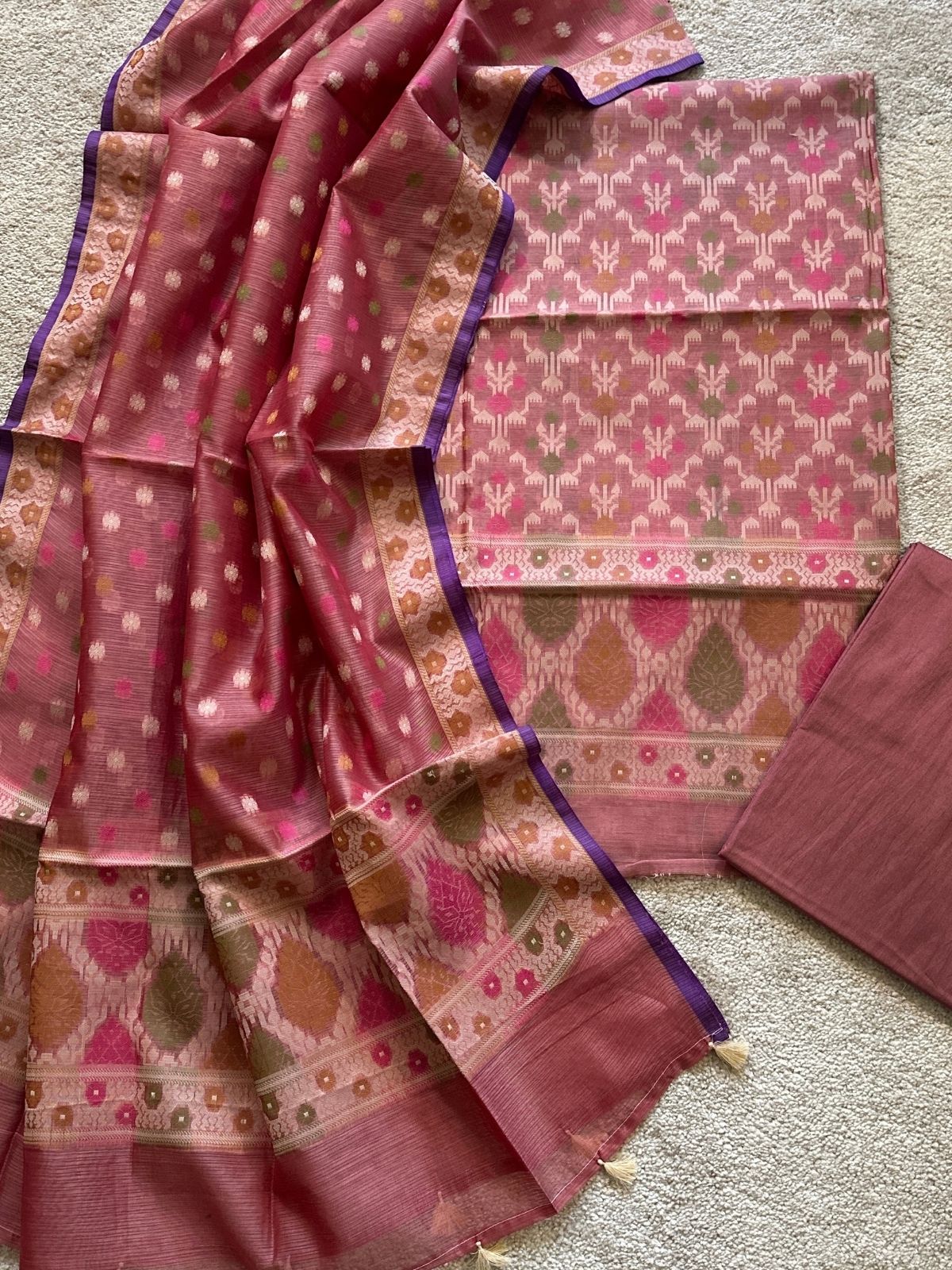 Onion Pink- Jamdani Cotton Unstitched Set