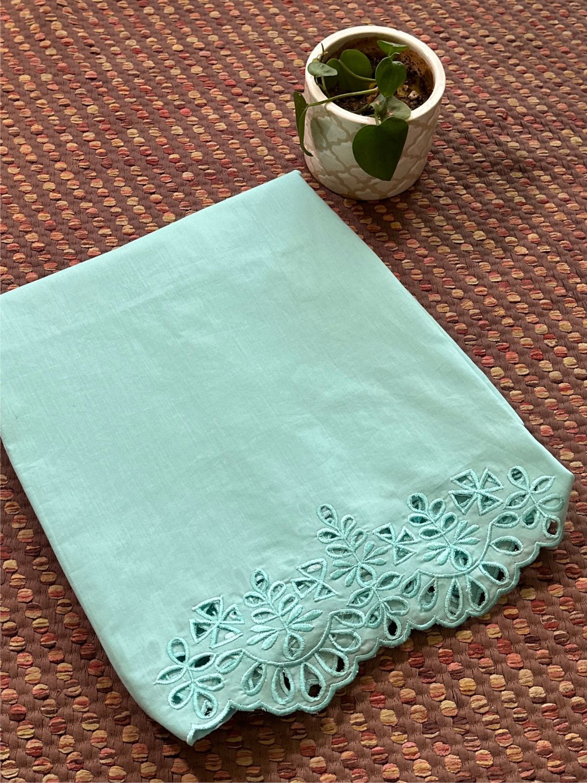 Bottom Wear Cutwork Fabric- Pastel Aqua Blue