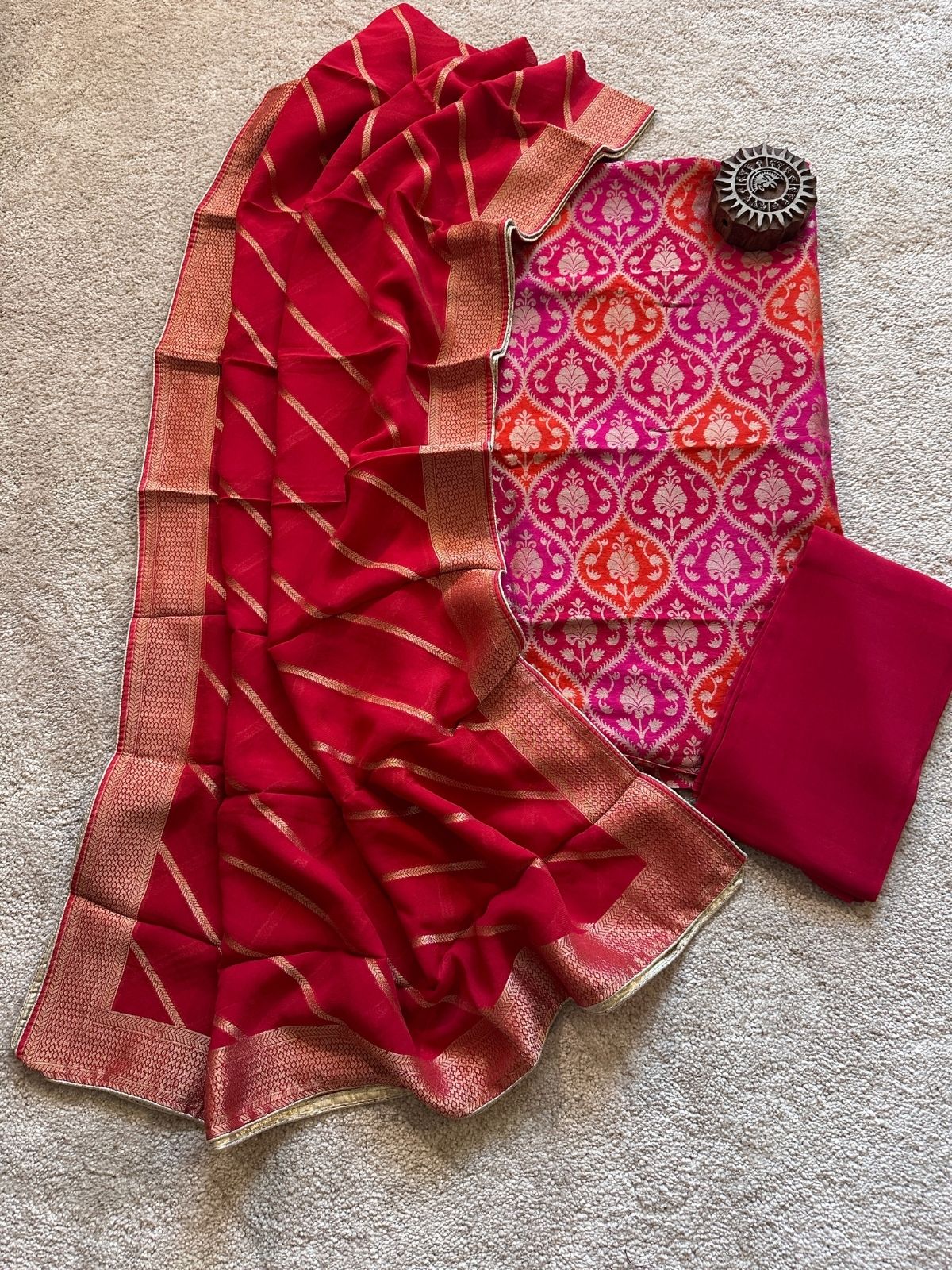 Sindhu- Premium Georgette Benarsi  Rangkat Weave Unstitched Set