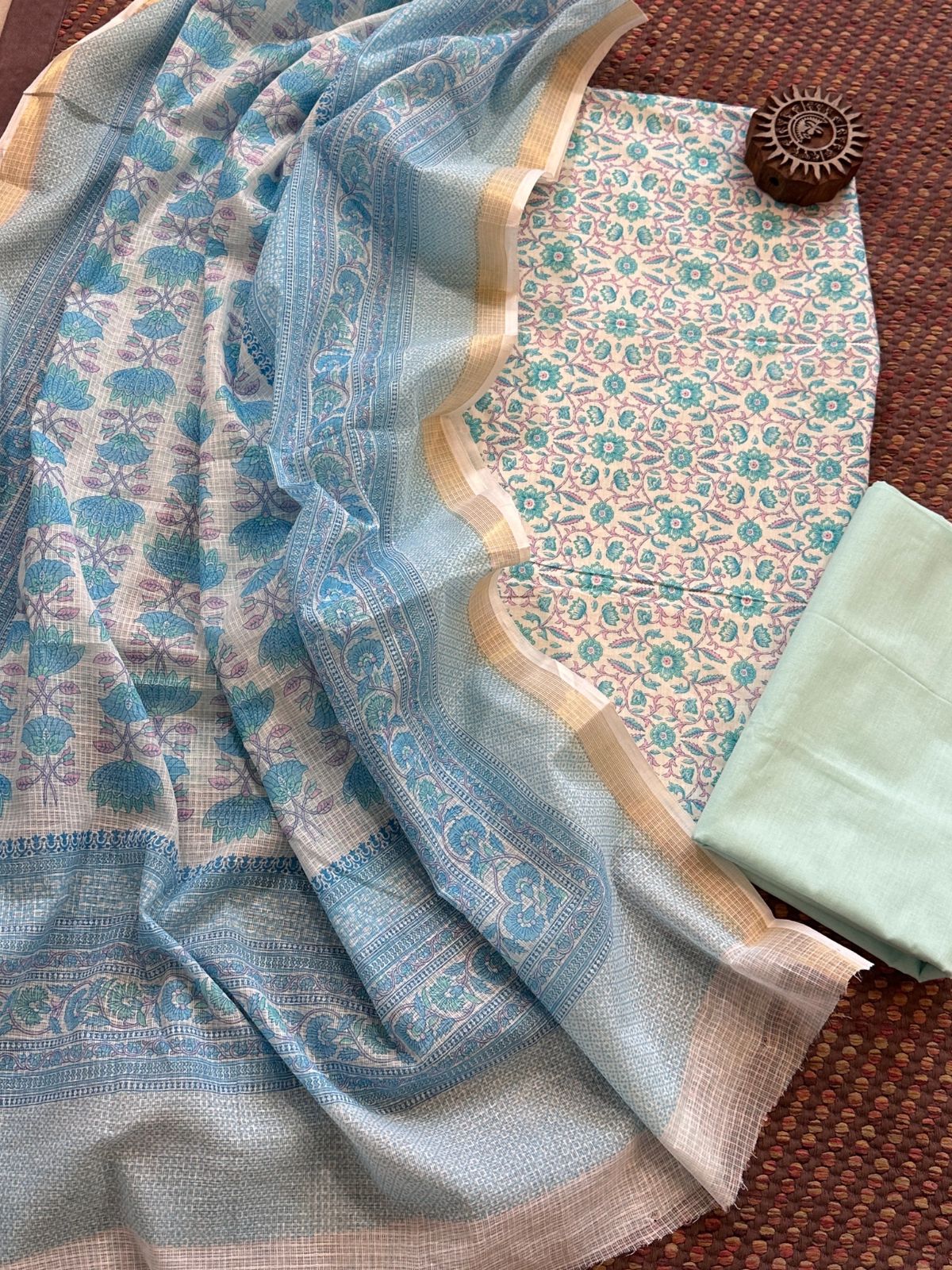 Pure Cotton Unstitched Set with Kota Dupatta