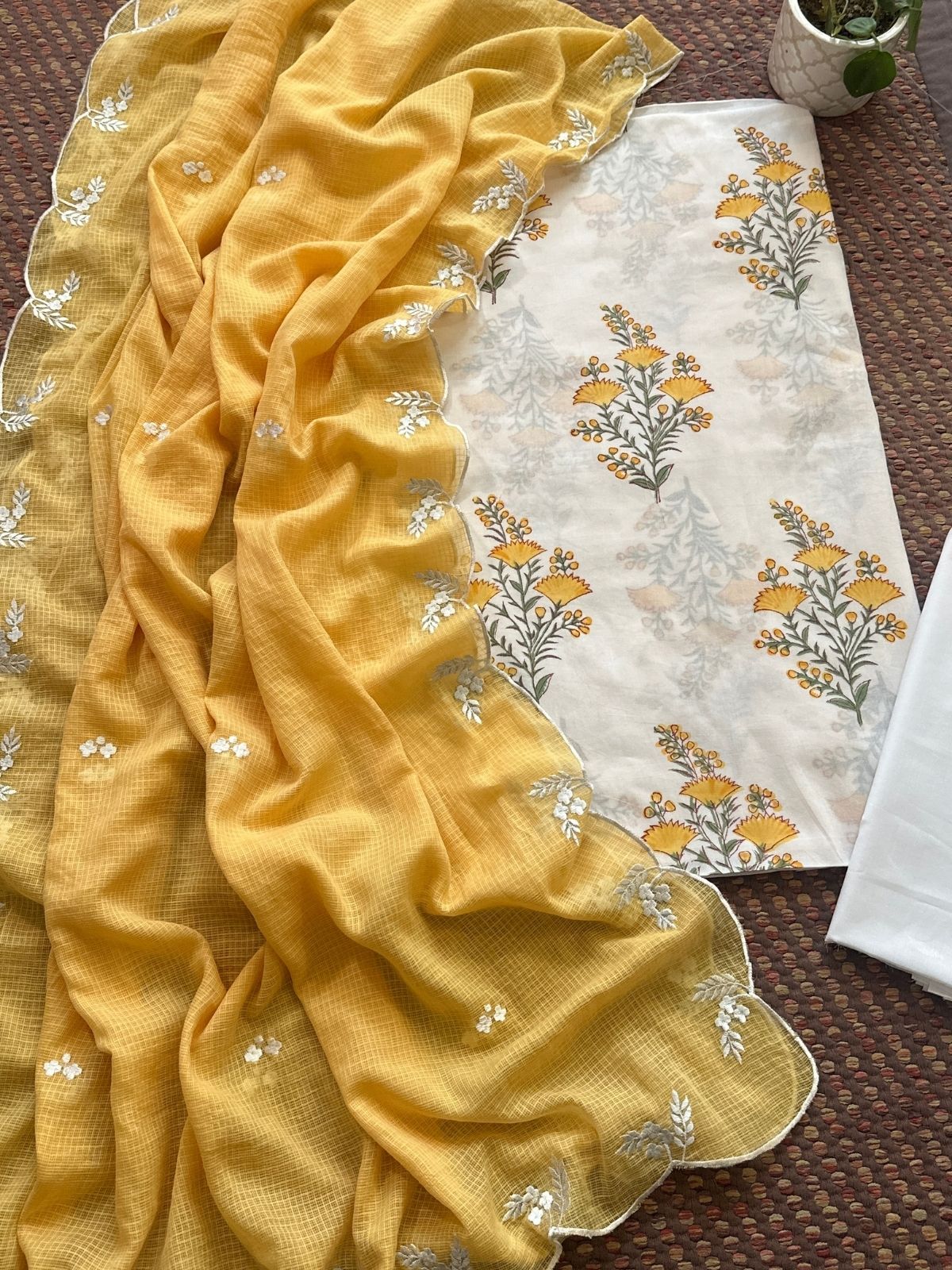 Pure Cotton Handblock Fabric with Embroidered Dupatta