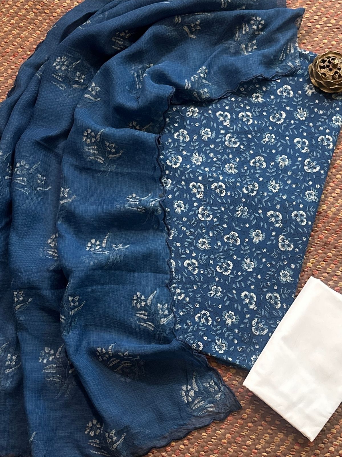 Pure Cotton Indigo Handblocked Unstitched Set