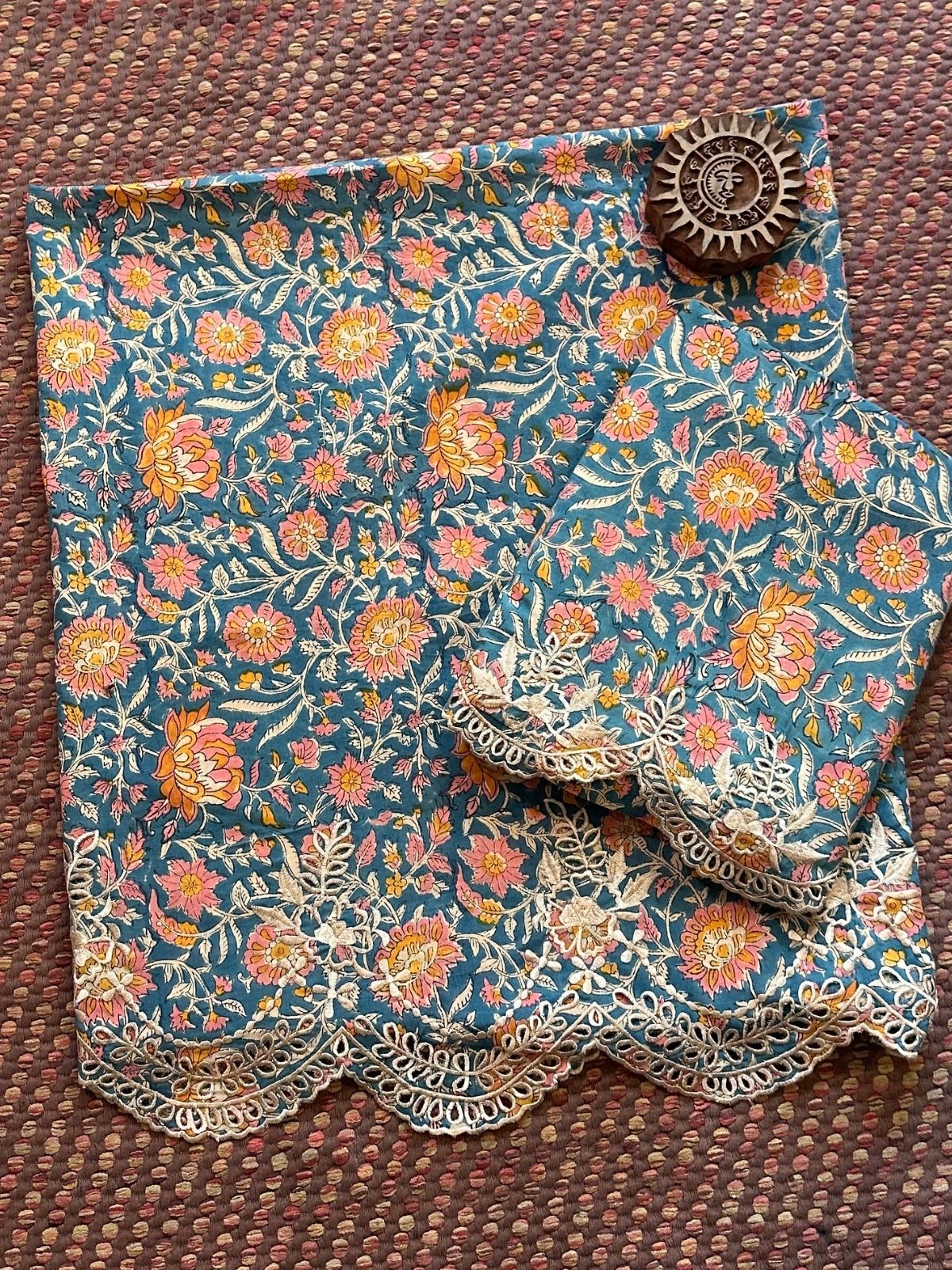 Cutwork Pure Cotton Hand-blocked Coord Set