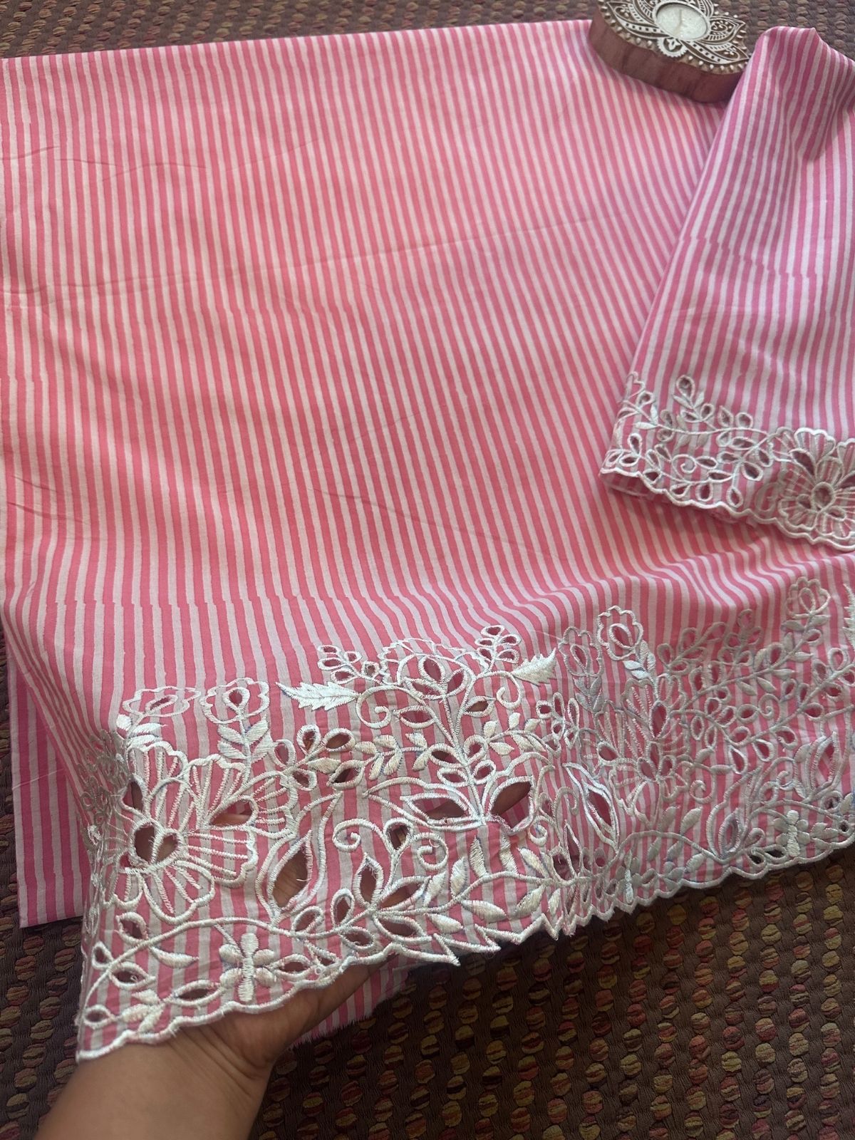 Cutwork Pure Cotton Hand-blocked Coord Set