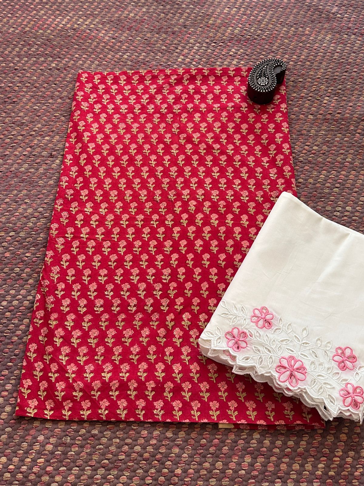 Pure Cotton fabric with Cutwork Bottom Unstitched Set