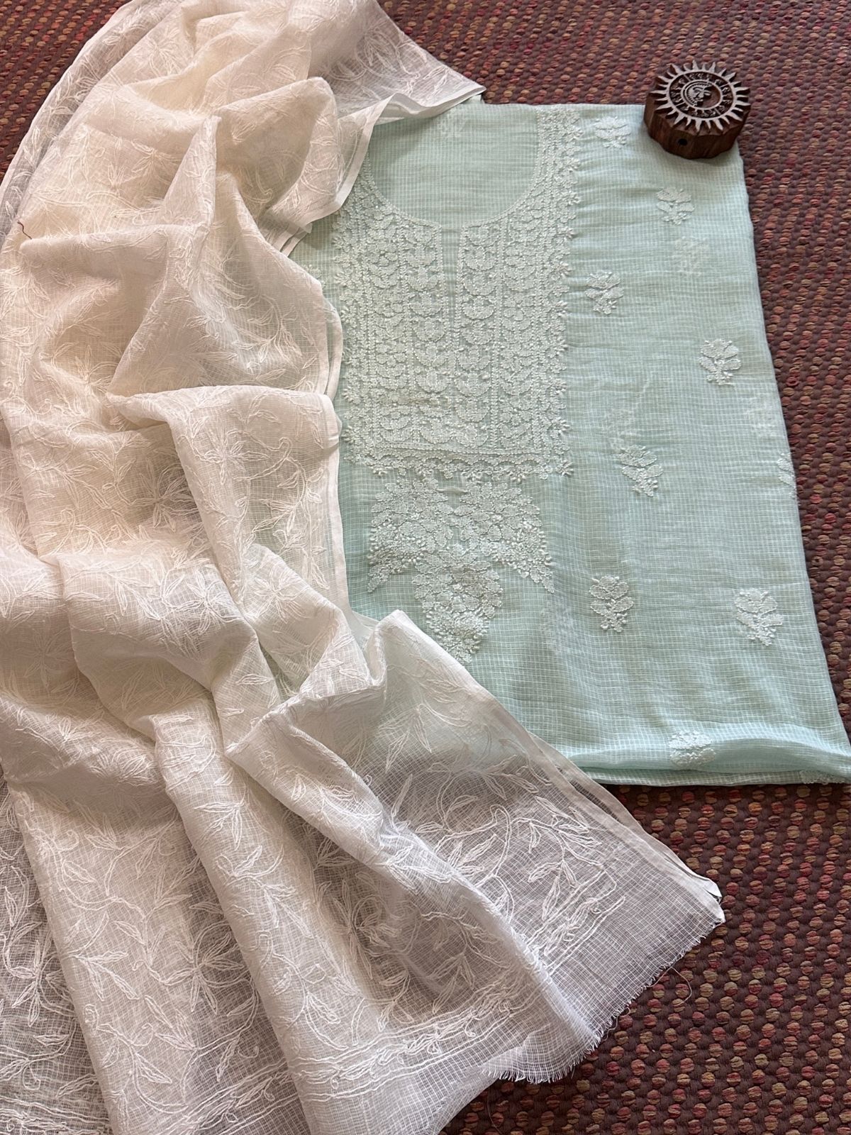 Chikankari Hand Embroidered kota Fabric with chikankari Dupatta