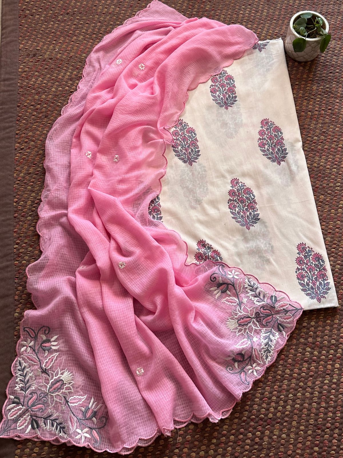 Pure Cotton Handblock Fabric with Embroidered Dupatta