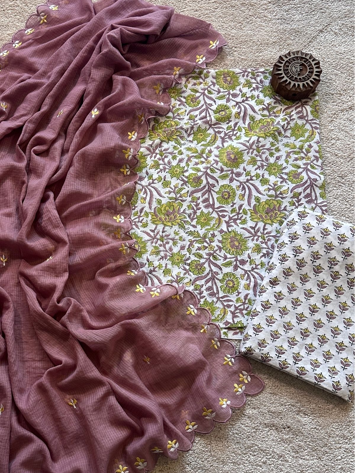 Mallow Bloom Set - Sanganeri Print with Embroidered Dupatta