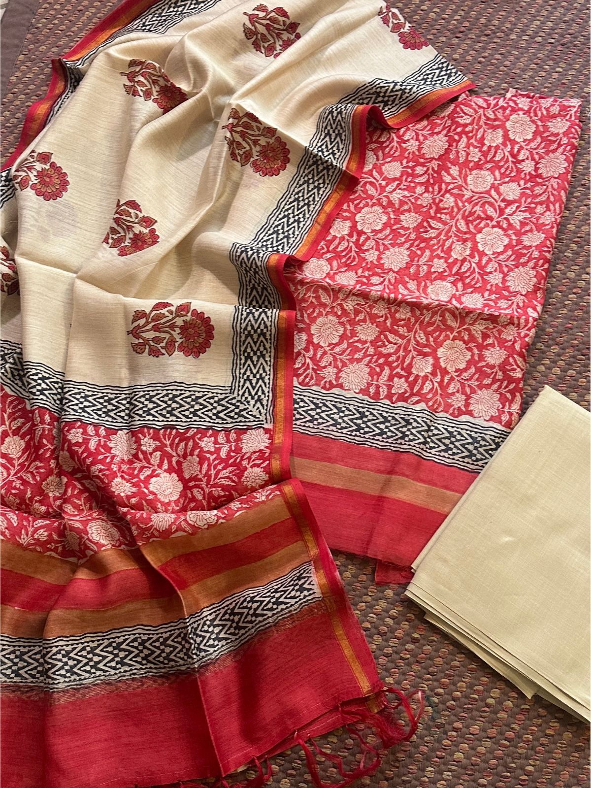 Premium Pure Tussar Silk Unstitched Set