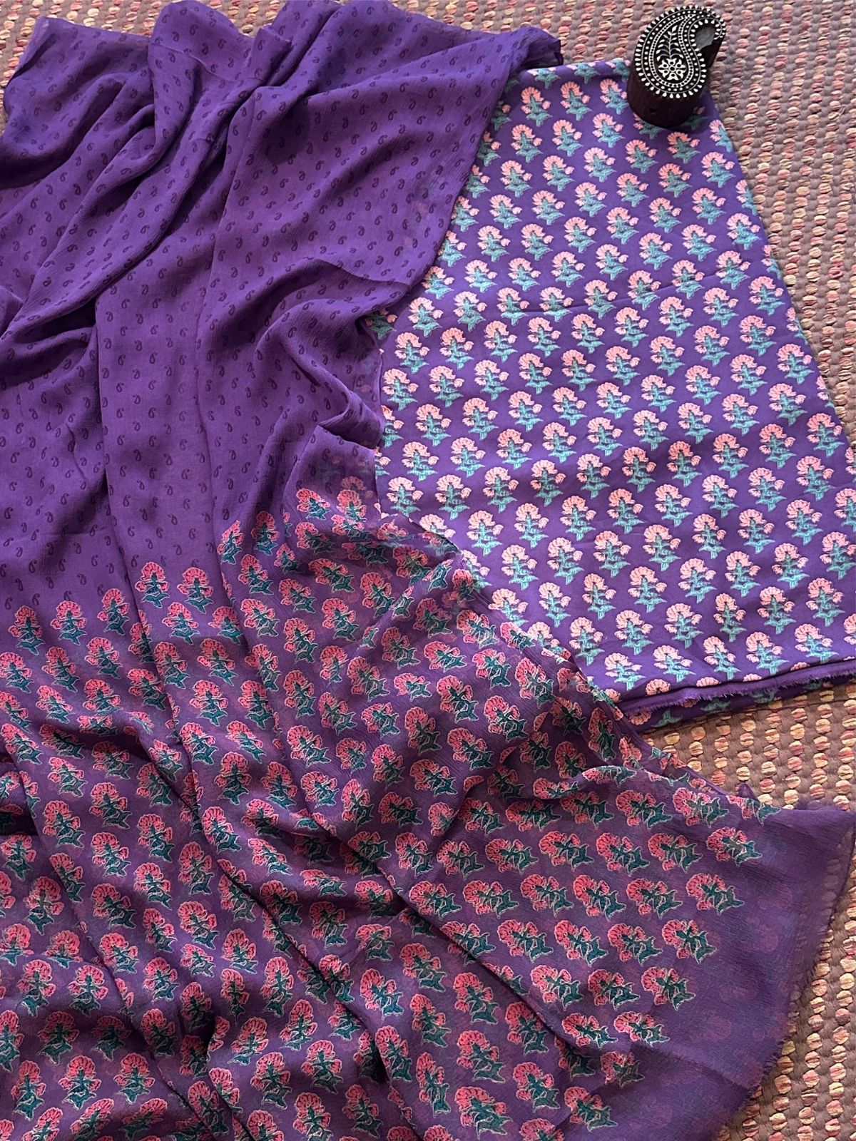 Spun Block Printed Unstitched Set