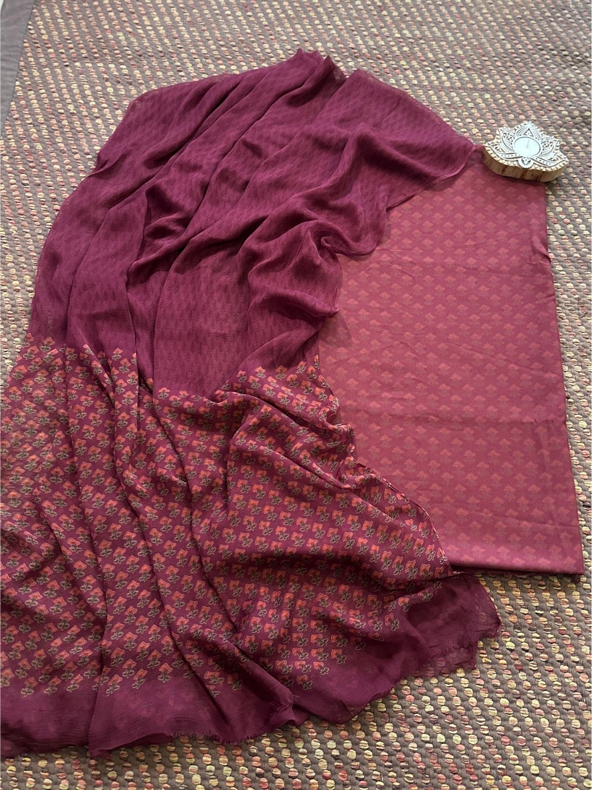 Spun Block Printed Unstitched Set