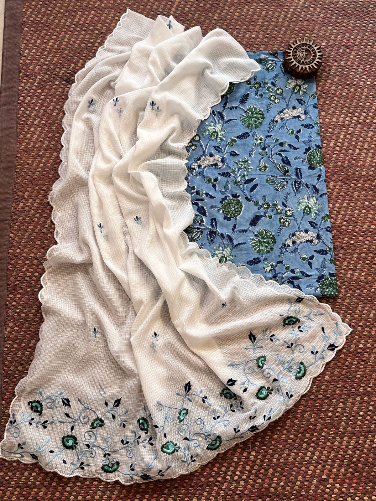Pure Cotton Handblock Fabric with Exclusive Embroidered Dupatta