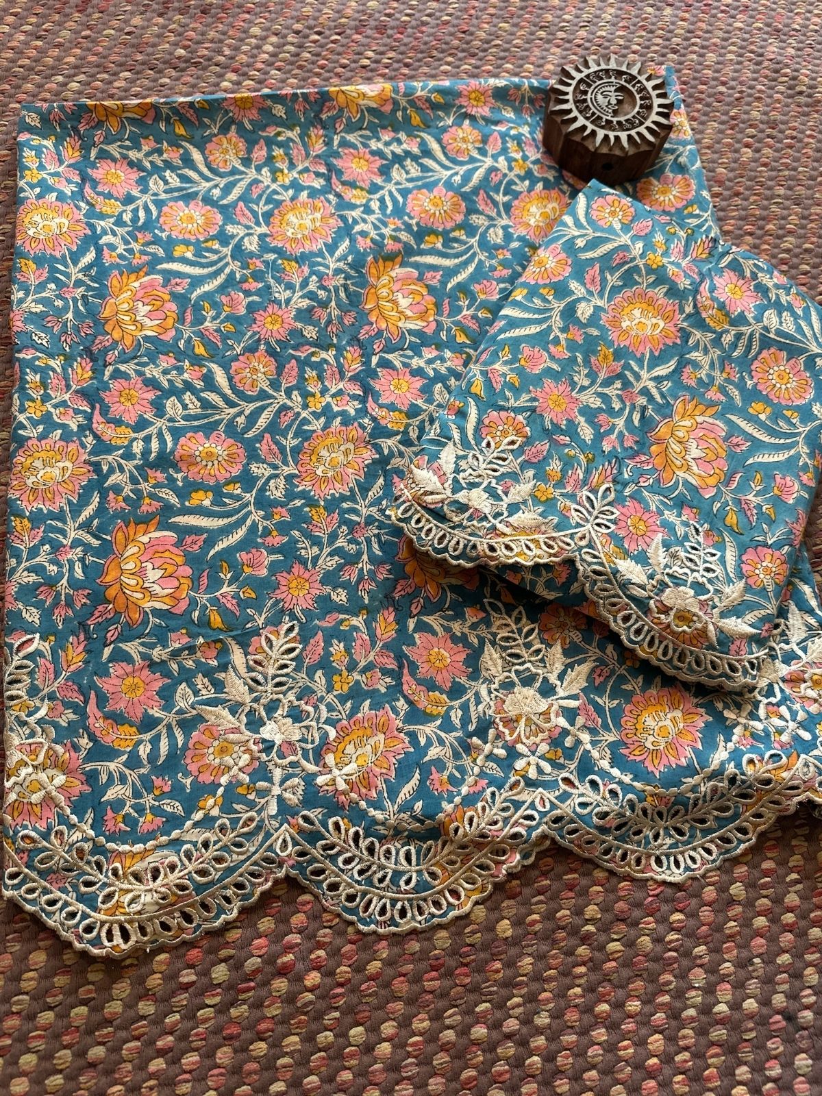 Cutwork Pure Cotton Hand-blocked Coord Set