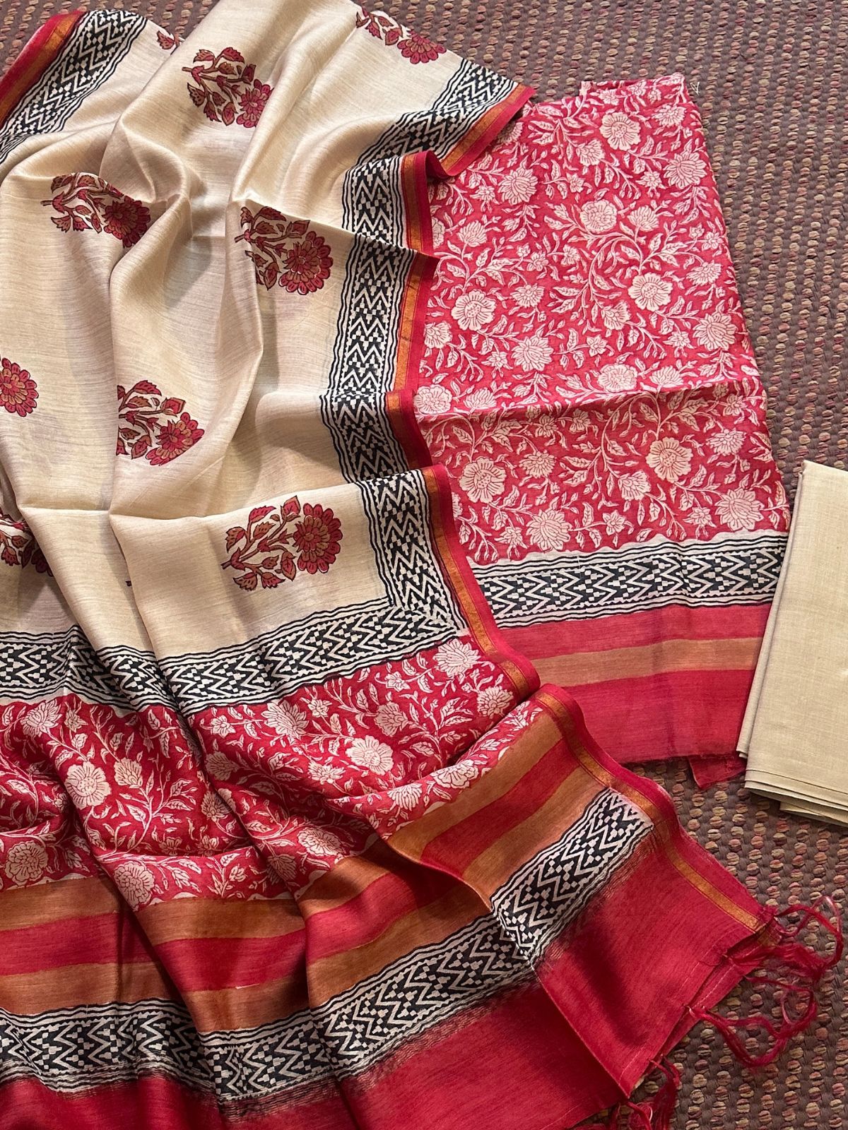 Premium Pure Tussar Silk Unstitched Set