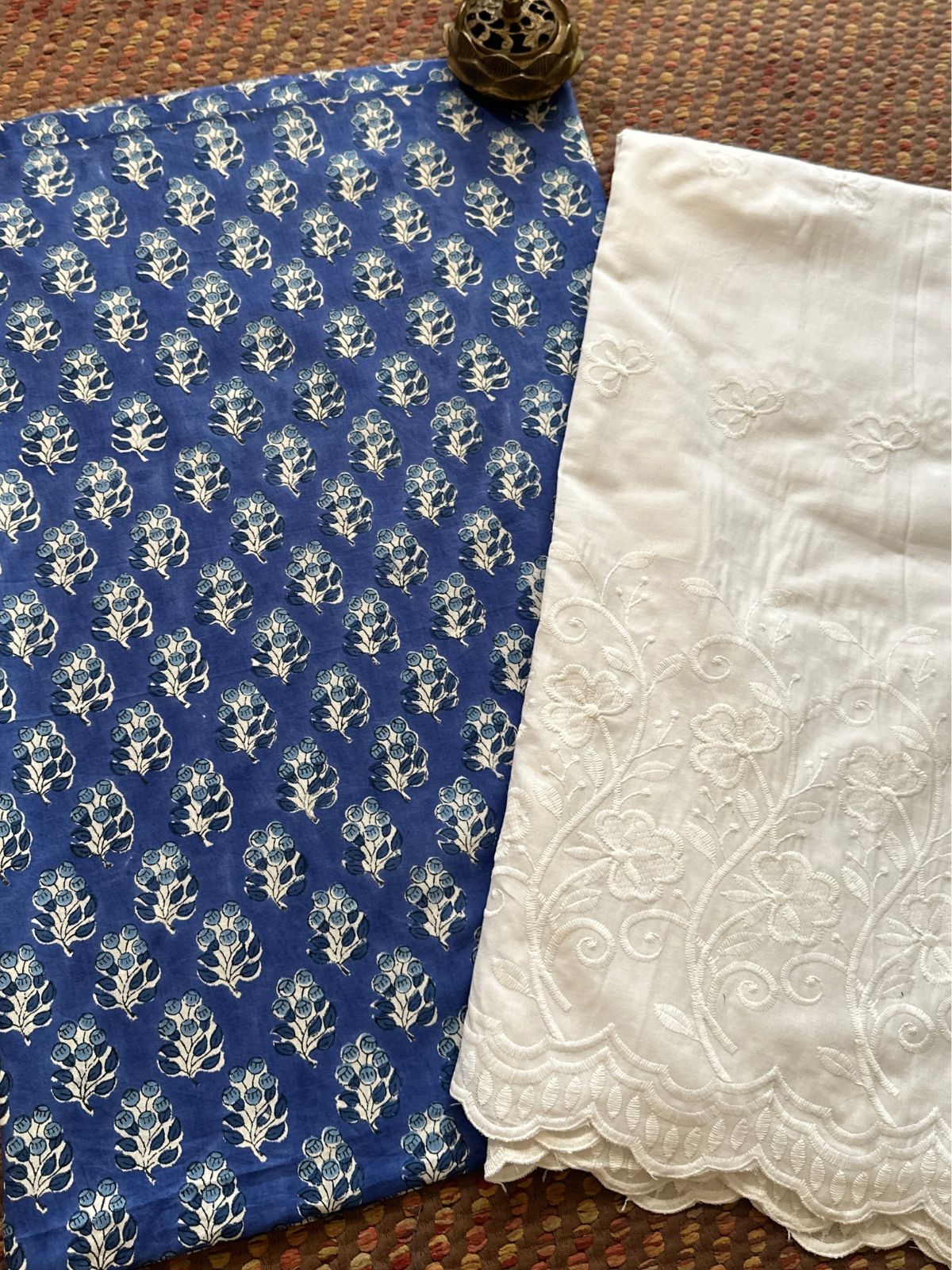 Pure Cotton Hand-blocked Fabric with Embroidered Bottom