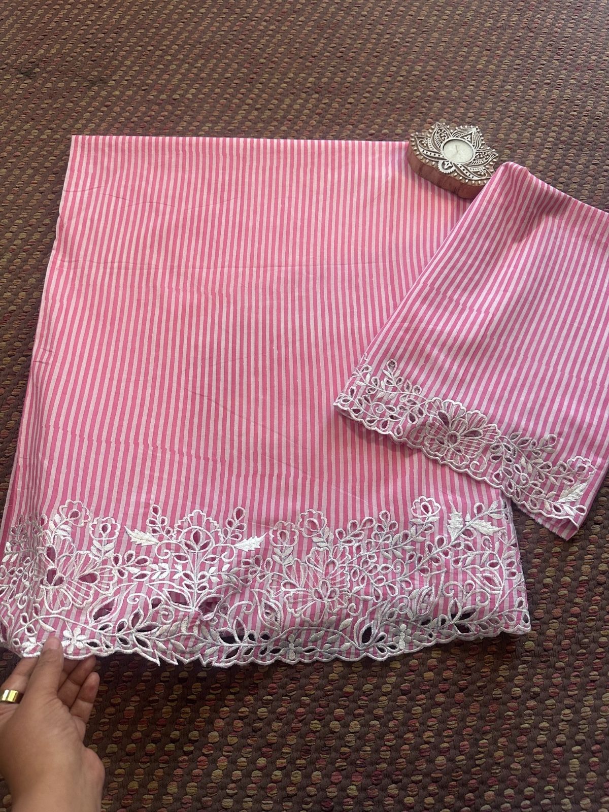 Cutwork Pure Cotton Hand-blocked Coord Set