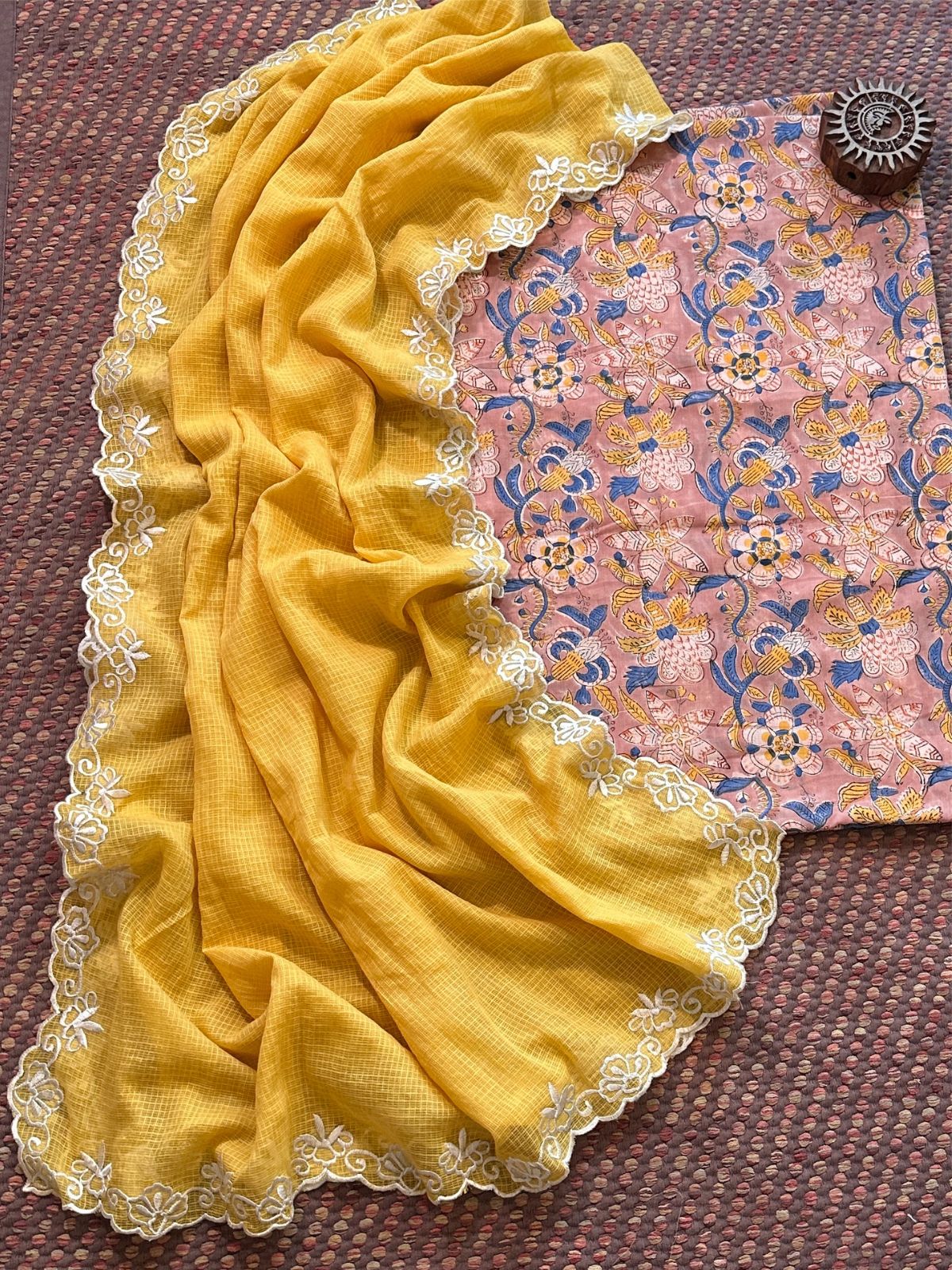 Pure Cotton Handblock Fabric with Exclusive Embroidered Dupatta