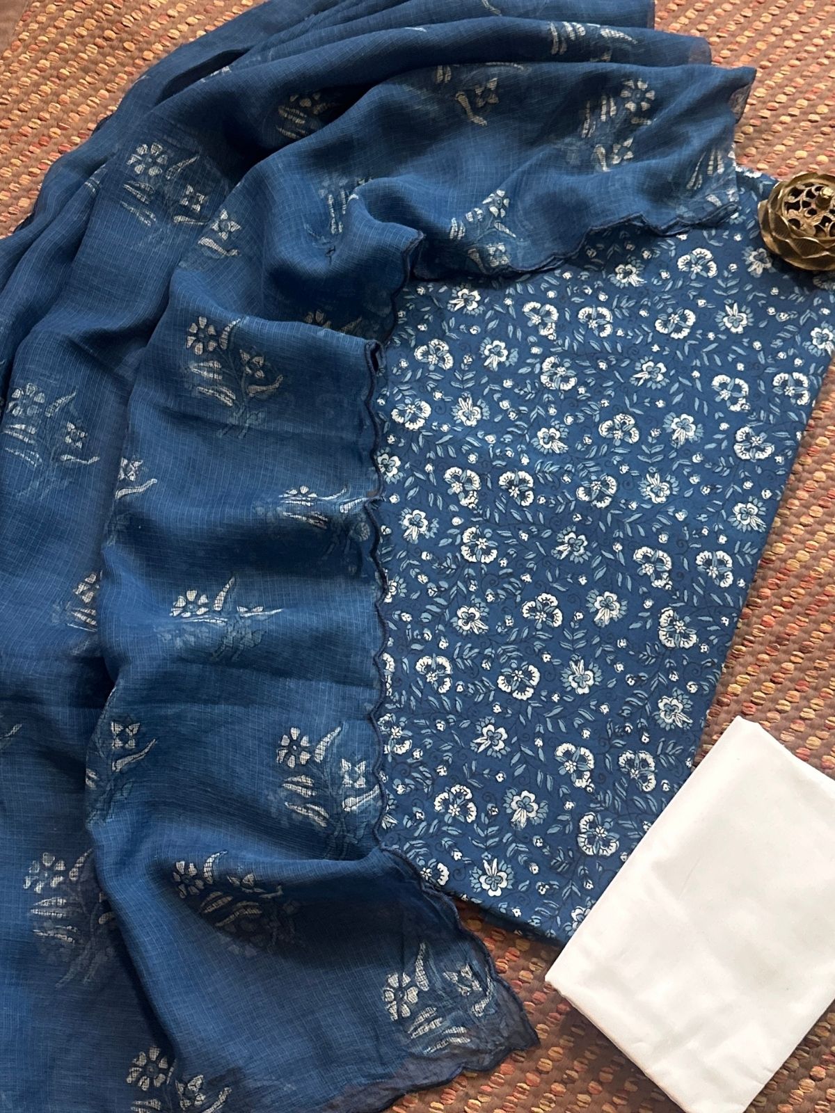 Pure Cotton Indigo Handblocked Unstitched Set