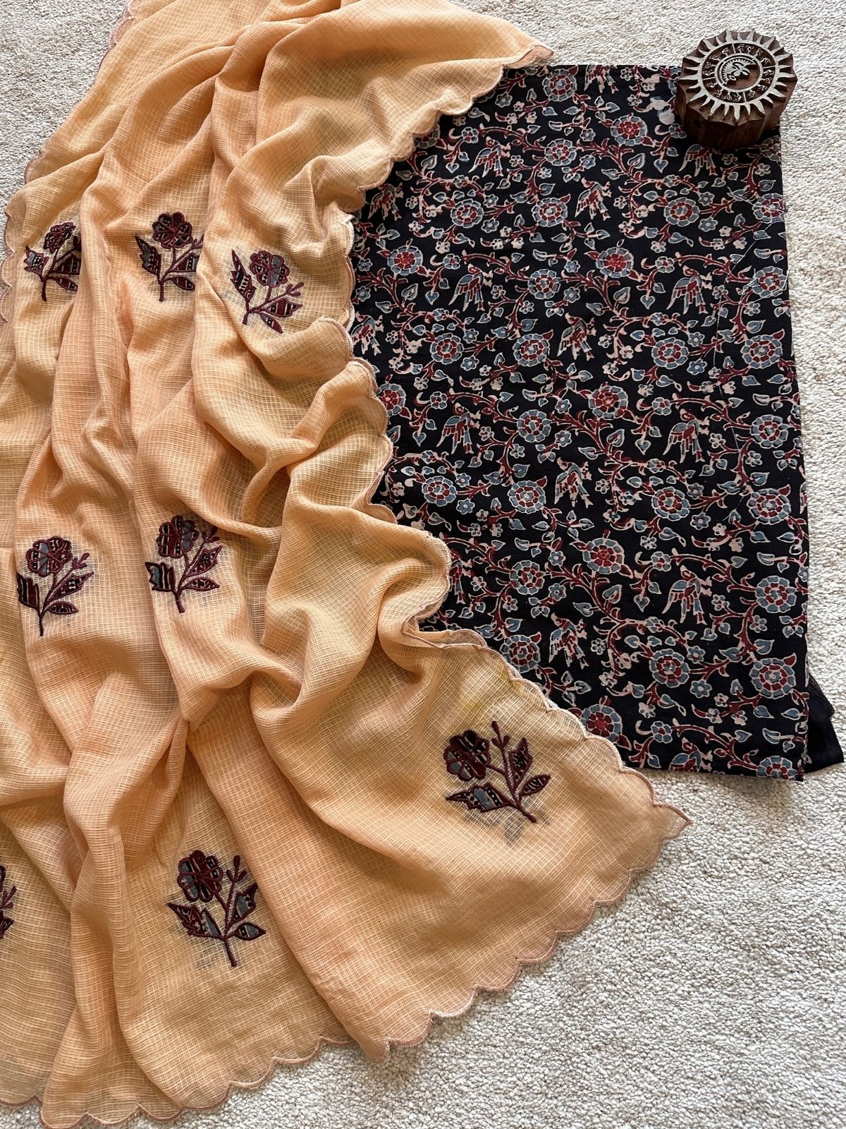 Bagh Set- Ajrak Fabric with Applique Embroidered Dupatta