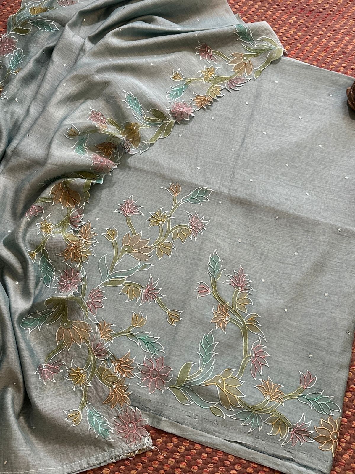 Mal Chanderi Embroidered Unstitched Set