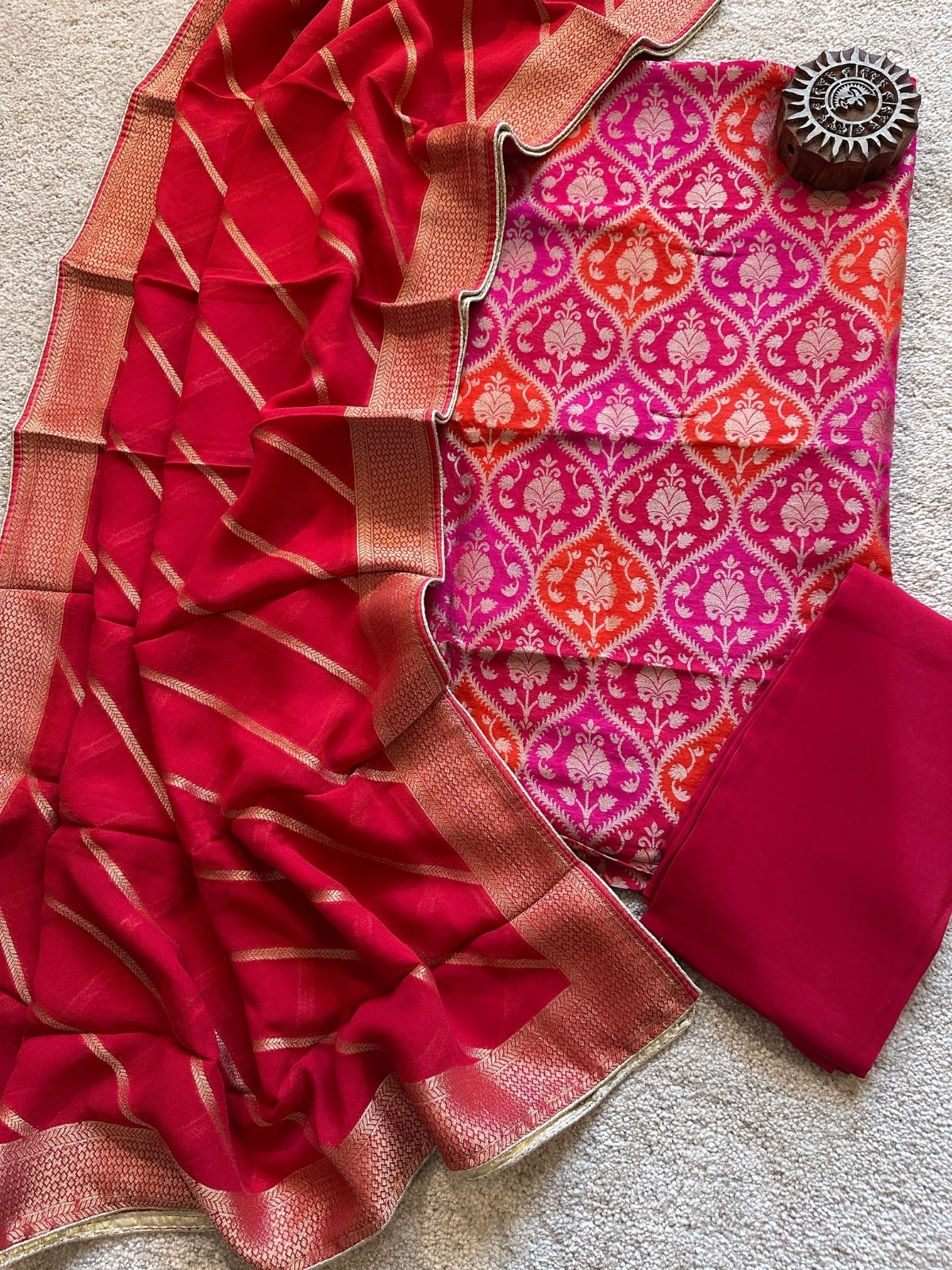 Sindhu- Premium Georgette Benarsi  Rangkat Weave Unstitched Set