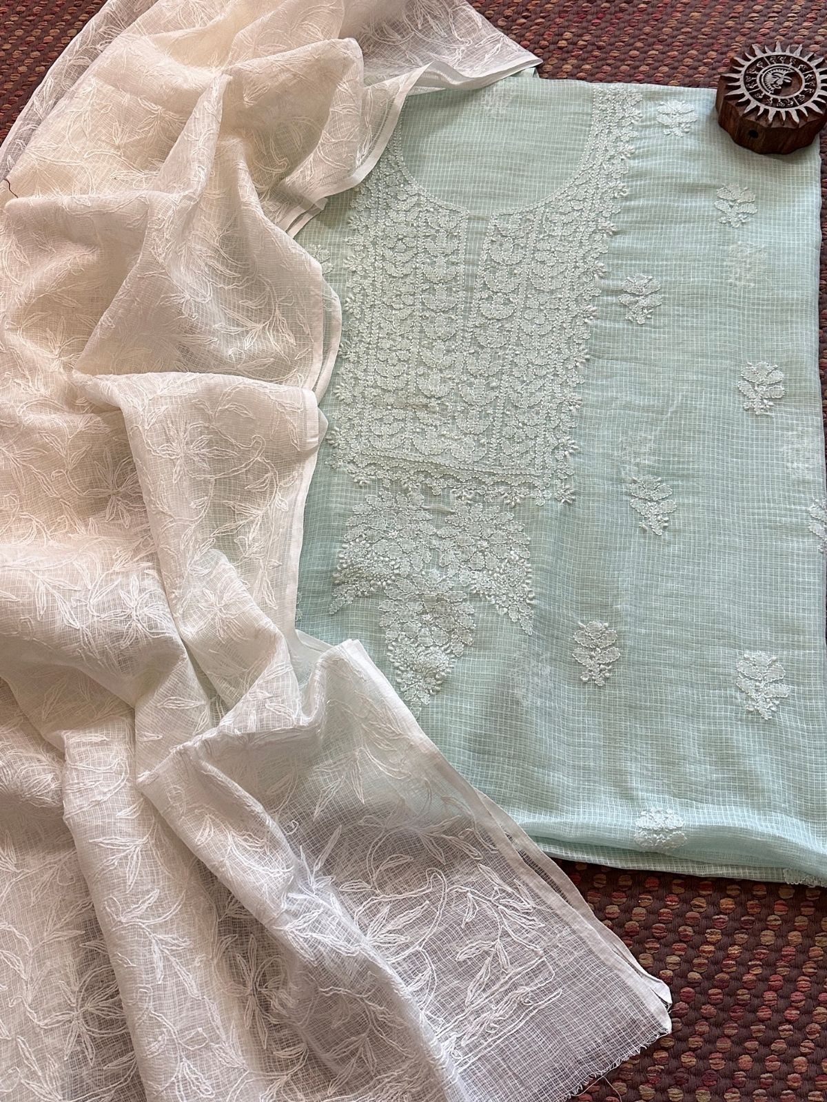Chikankari Hand Embroidered kota Fabric with chikankari Dupatta