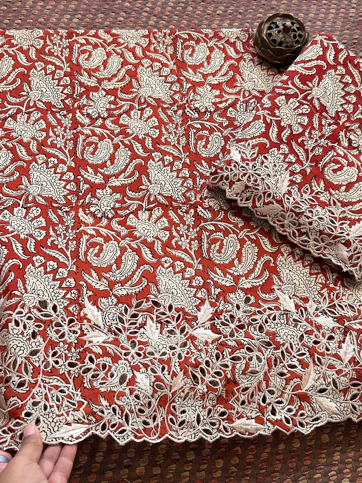 Cutwork Pure Cotton Hand-blocked Coord Set