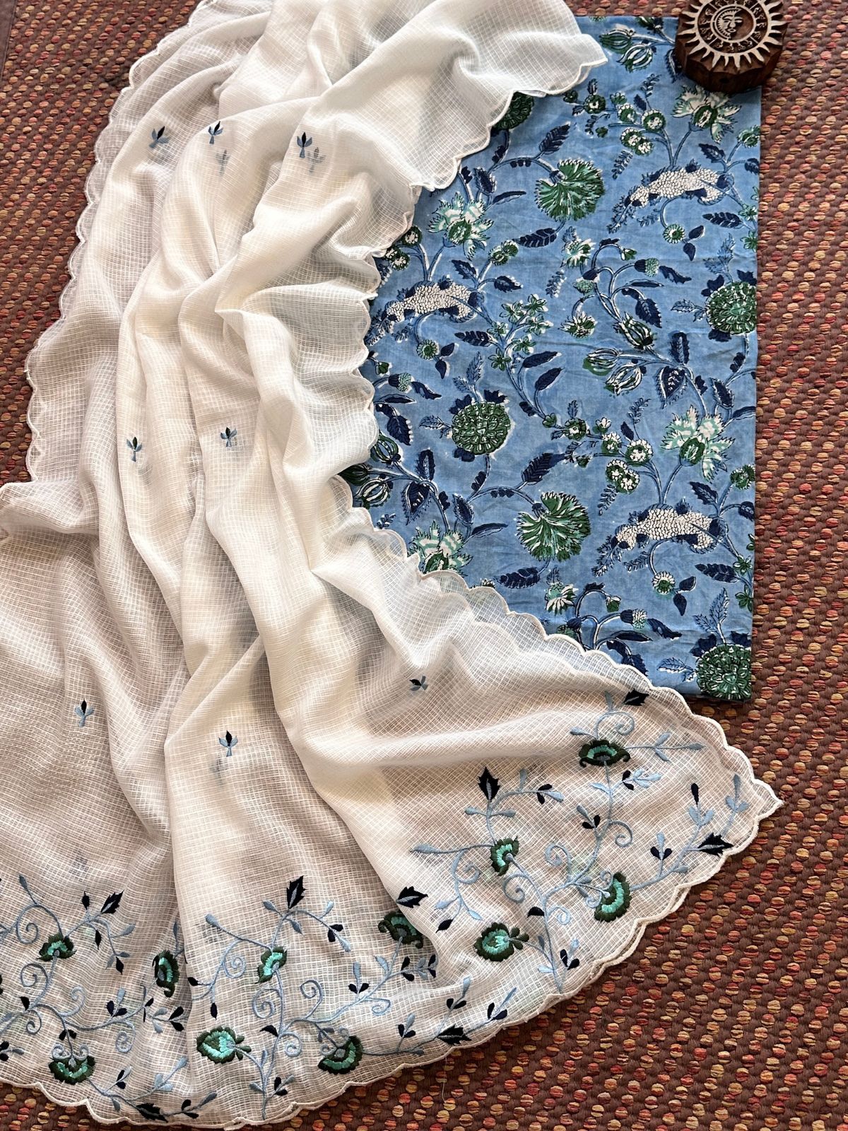 Pure Cotton Handblock Fabric with Exclusive Embroidered Dupatta