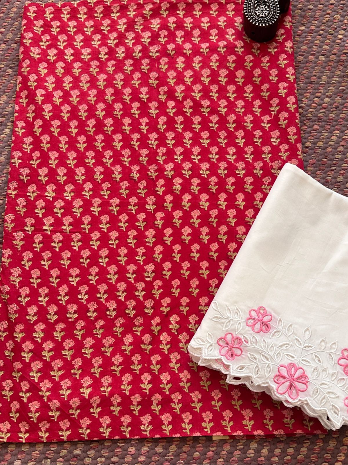 Pure Cotton fabric with Cutwork Bottom Unstitched Set